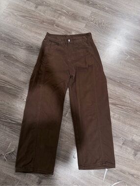 Brown High Waisted Wide Leg Seamed Cargo Pants Size S